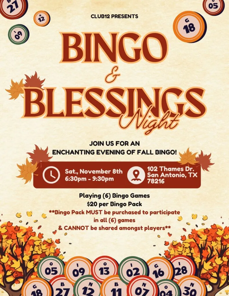 Club12 11.8.25 Bingo Blessings Flyer